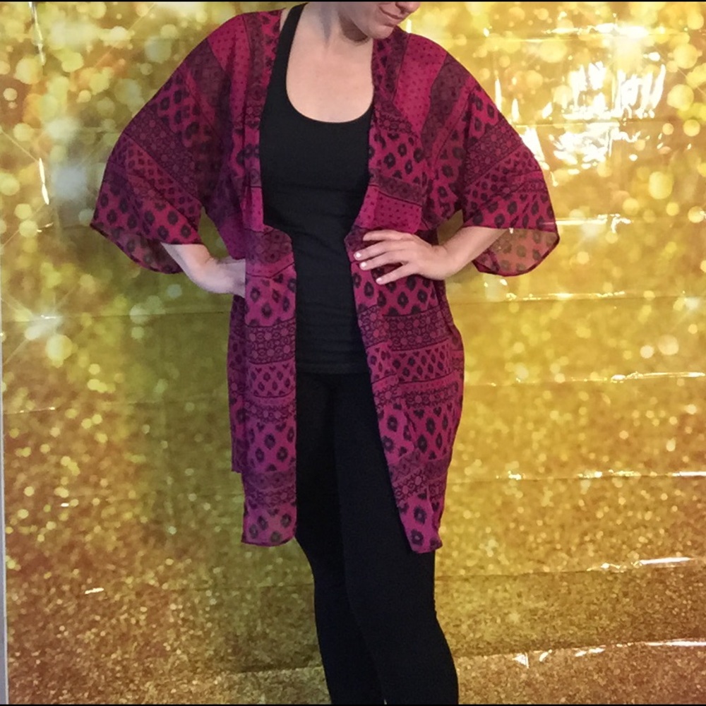A hot pink and black kimono